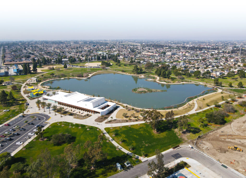 Oblique aerial photograph of Earvin "Magic" Johnson Recreation Area